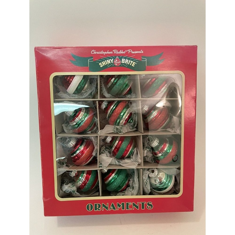 Christopher Radko Shiny Brite 12 Ornaments 2012 New 2" Christmas Red Green White